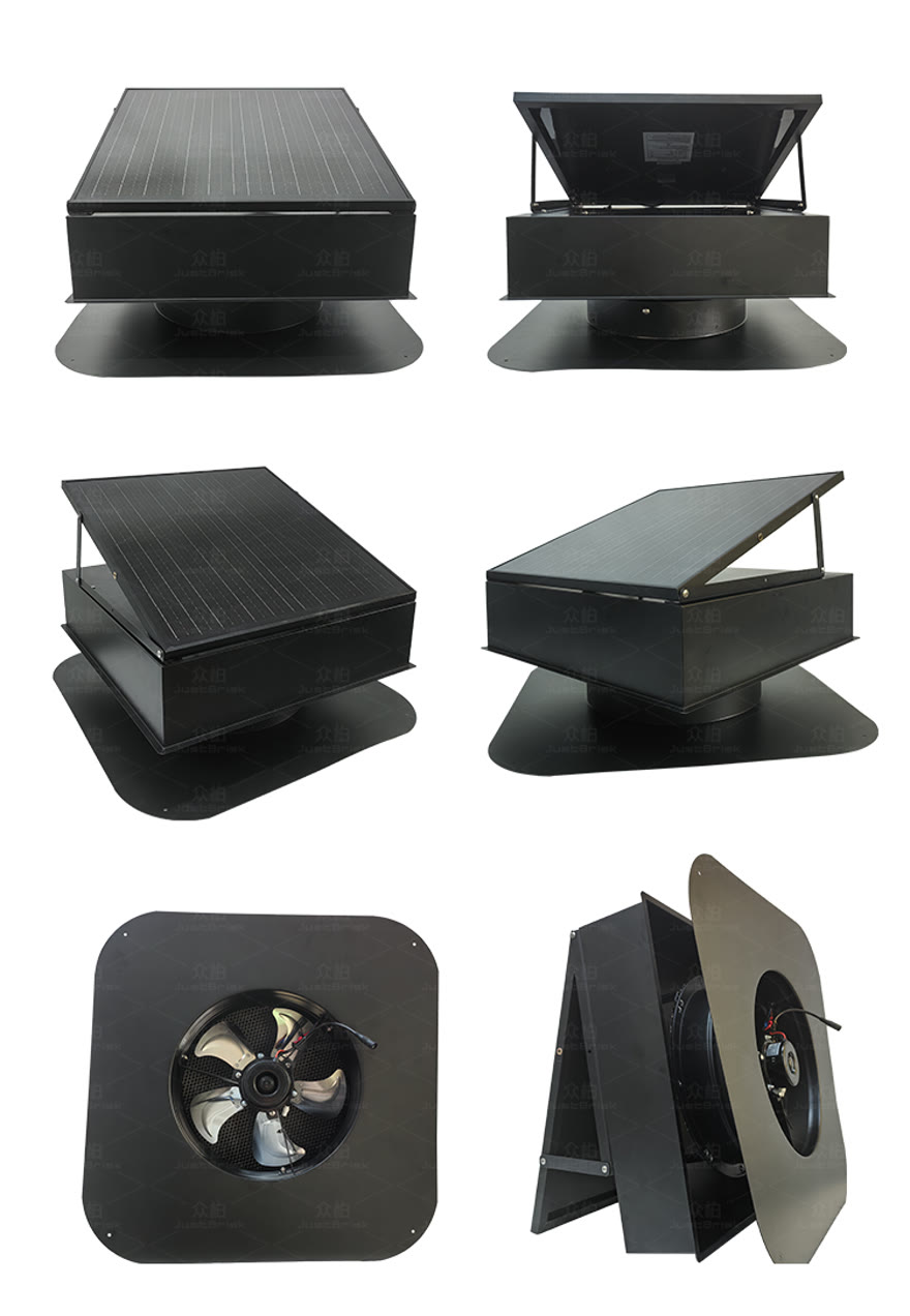 JBSF-320E solar roof exhaust fan — high-extraction box design
